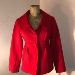 Smythe red wool jacket with silk leopard lining.